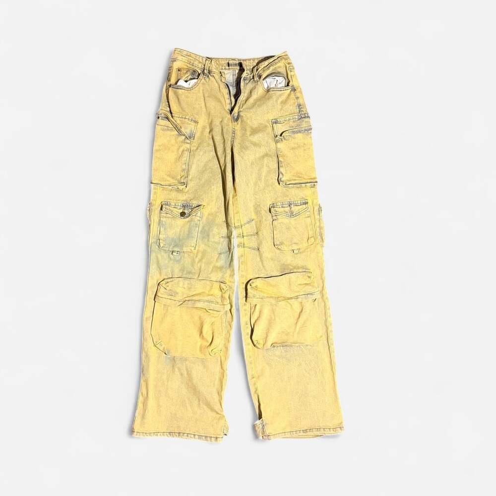 Bleach Faded Multi-Pocket Baggy Cargo Pants